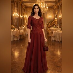 Elegant Red Lace Maxi Dress